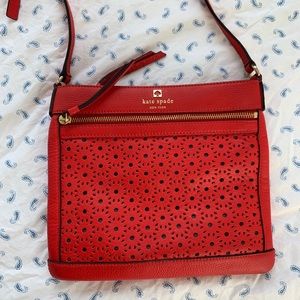 Kate Spade Red Laser Cut Leather Satchel/Crossbody
